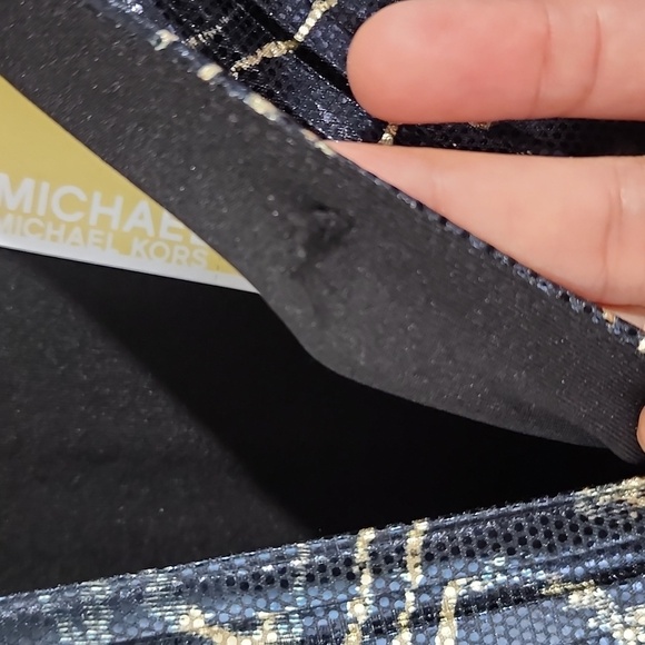 NEW Michael Kors Womens S Pleated Metallic Fit Black Gold Mini Wrap Dress - Picture 11 of 12